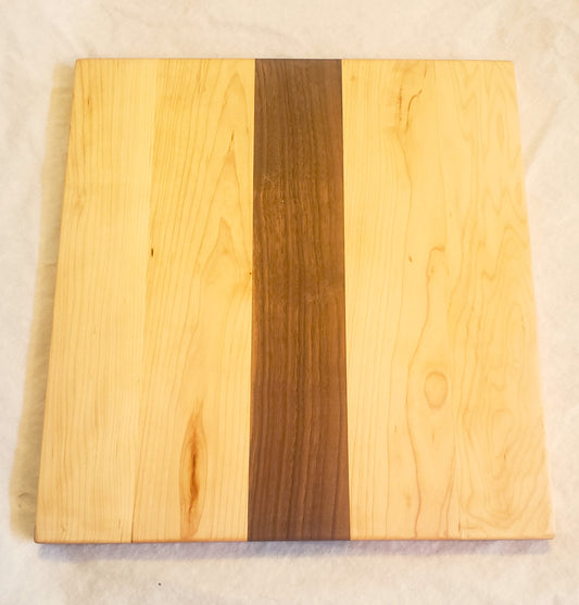 Hand Made Hard Maple and Walnut Cutting or Charcuterie Board 12"X12"X.75"